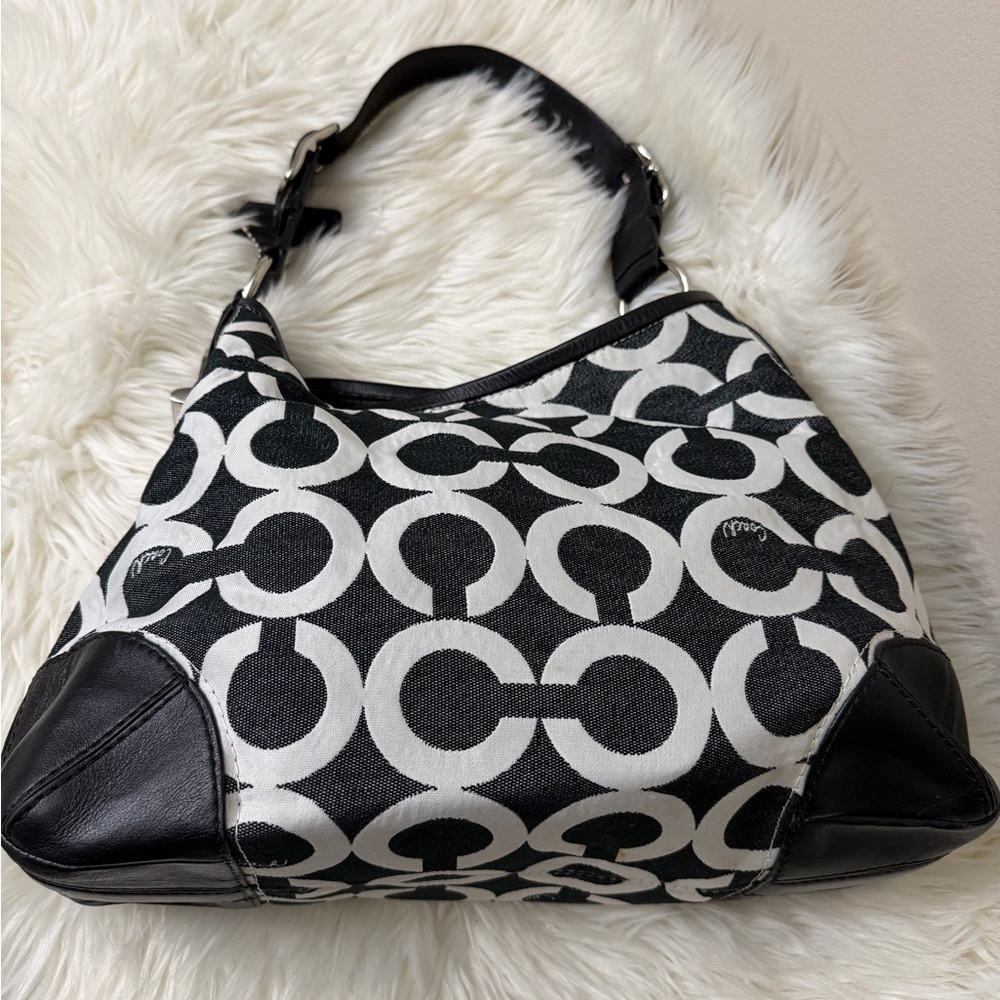 Vintage Coach Black & White Signature Circle Hobo Shoulder Bag#14512 - Picture 5 of 13